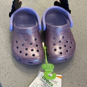 NWT Toddler Purple Glitter Butterfly Crocs Size c4